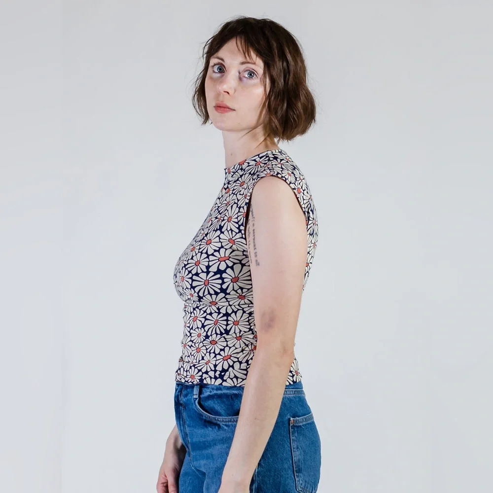 Mata Traders Ruched Top - Sleeveless with Flower Power Design - Picture 4 of 8